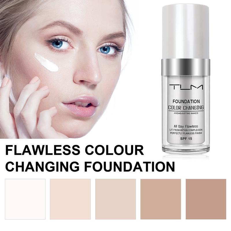 2 Pack TLM Color Changing Foundation Liquid Base Makeup Change To Your Skin Tone By Just Blending, white full coverage foundation, Makeup Foundation BB Concealer Blemish Balm 30ml Cosmetic Cream