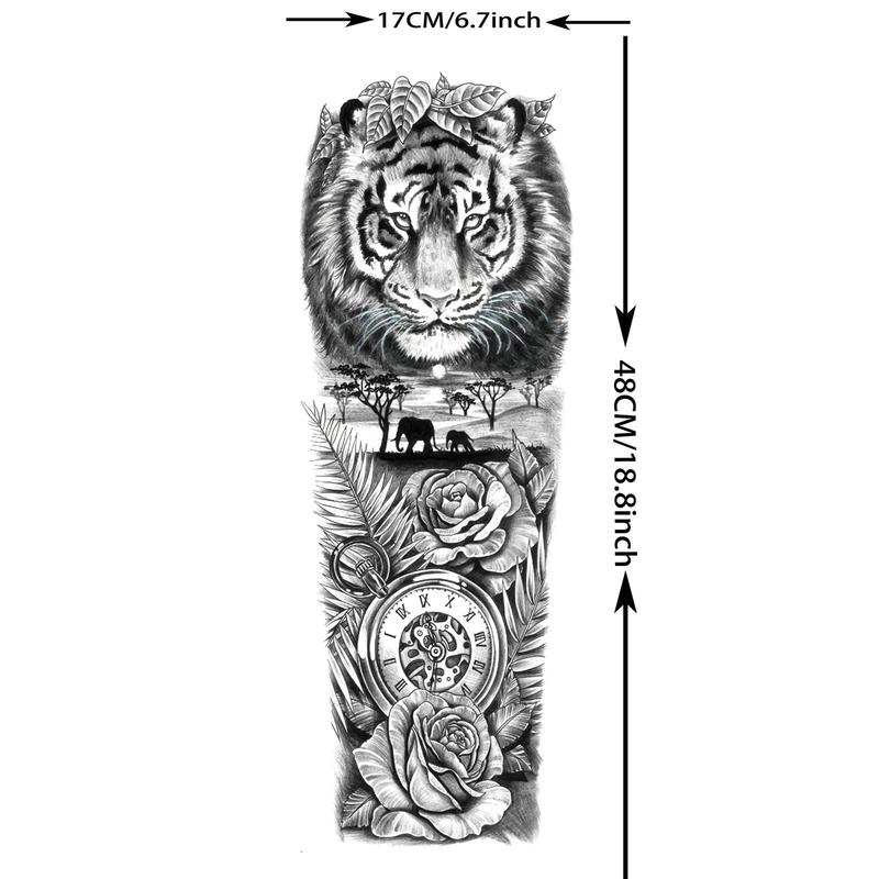 Flower & Tiger Pattern Temporary Tattoo Sticker, 1 Count Waterproof Long Lasting Fake Tattoo Sticker, Body Art Sticker for Women & Men