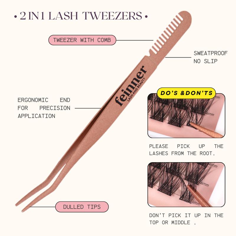 feinner DIY Lash Extension,  Lash Bond and Seal,Remover,Tweezer for Easy Apply Waterproof Long Lasting at Home,Soft Natural 0.07 D Curl 8-16mm Mix