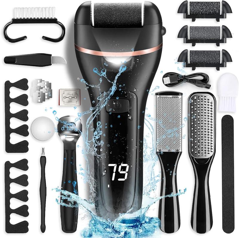 Electric Callus Remover for Feet with Rechargeable Waterproof 19 in 1 Professional Pedicure Kit,Foot Care Tools Wet & Dry Foot File For Dead Skin&Cracked Heel or Rough Hand With 3 Roller Heads 2 Speed Manicure Nail