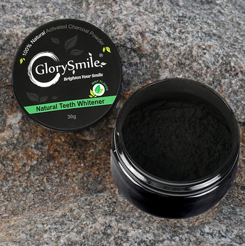 GlorySmile Teeth Whitening Powder 100% Organic Activated Charcoal Teeth Whitening Powder+Bamboo Toothbrush  30g Coconut Charcoal, Effective Teeth Stain Remover and Toothpaste Alternative Fresh Mint  Lemon Rose teeth  whitening