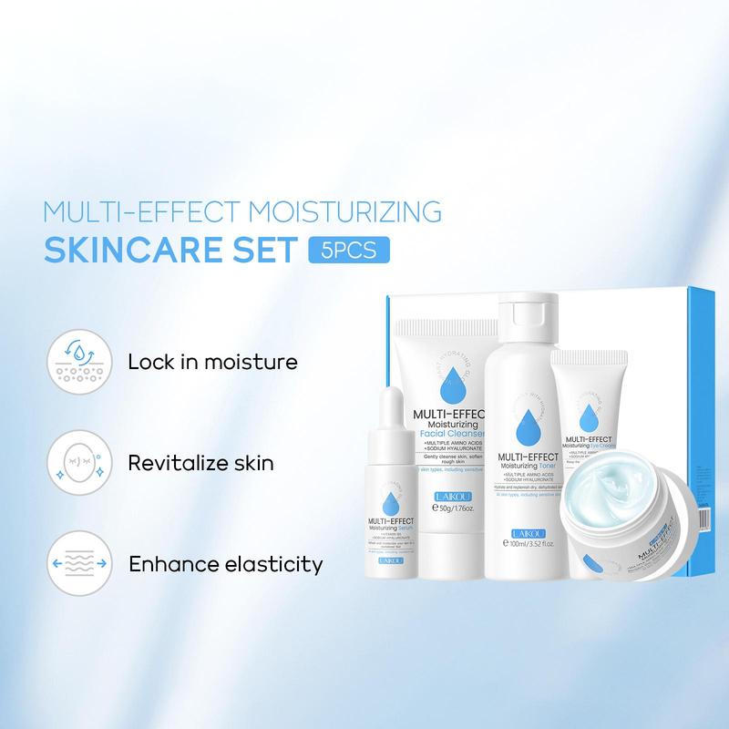 5 in 1 Comfort Hydrate Skin Care Kit, 1 Set Moisturizing Toner & Eye Cream & Facial Cleanser & Essence & Facial Cream, Hydrating Facial Skin Care Kit for Women & Men