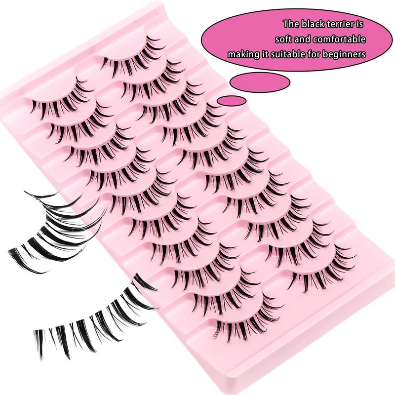 Anime Cosplay Style C Curl False Eyelashes, 10 Pairs Reusable Wispy Cluster Faux Lashes, Natural Curling Lashes for Women Eye Makeup