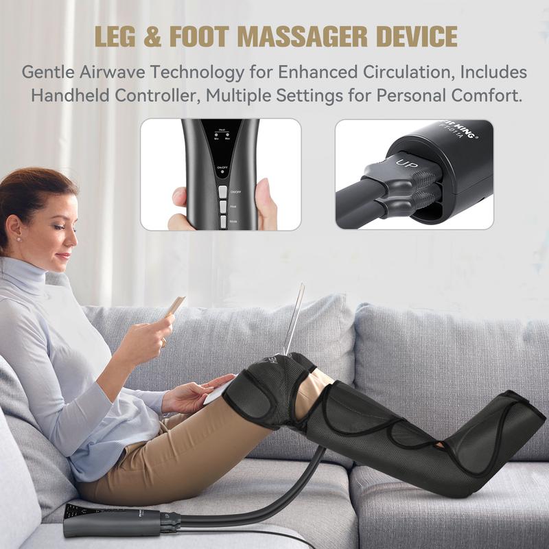 Foot and Leg Massager with Knee Heating for Enhanced Comfort - Includes Handheld Controller with 3 Modes and 3 Intensities.