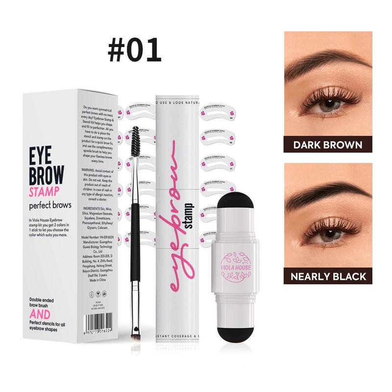 Eyebrow Makeup Kit, 1 Count Double-ended Eyebrow Stamp & 1 Count Eyebrow Brush, Long Lasting Eyebrow Makeup Tool, Eye Brow Styling Brush, Brow Shading & Filling Powder, Eyebrow Makeup Products