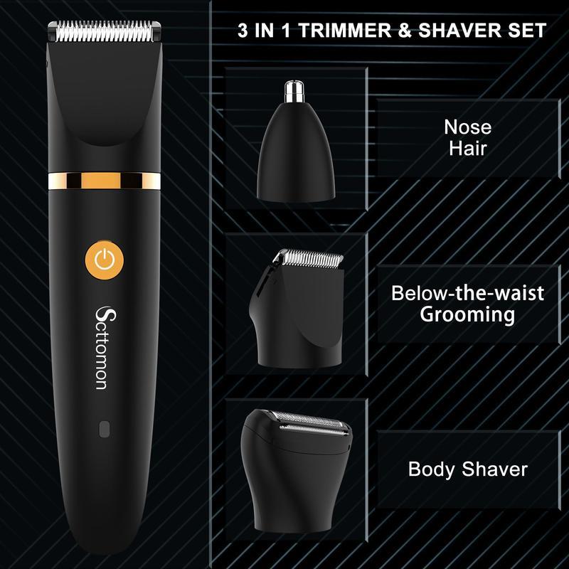 3 in 1 Electric Body Hair Trimmer for Men,Cordless Groin Hair Clipper for Men, Waterproof Electric Shaver, Facial Hair Removal Tool, Hair Remover, Gift For Halloween & Christmas & Fall,Fall Gift, Winter Gift Daily Comfort