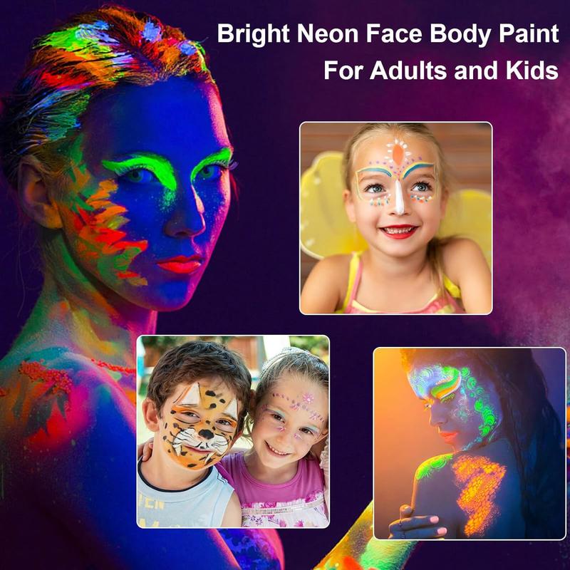 8 Bright Colors Neon Fluorescent Body Painting Palette, Water Activated Eyeliner, Water Based Glow In The Dark Party Halloween Washable for Kids Adult Body Paint Makeup Cosmetic