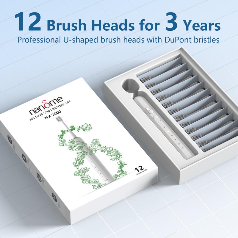 12 toothbrush heads, 5 cleaning modes, 3 cleaning strengths, 360 days of battery life, Electric Toothbrushes  Cleansing Sensitive Daily