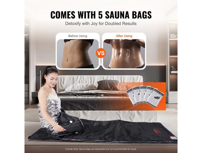 VEVOR Sauna Blanket for Detoxification, Portable Far Infrared Sauna for Home, Oxford Sauna Bag w  Arm Holes & Carbon Fiber Heating, 1-6 Level Adjustable Temp 95-176℉, 5-60 Minutes Timer, 71 x 31 in