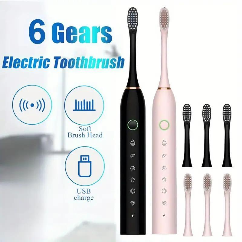 6-speed Intelligent Timed Electric Toothbrush, 1 Set Rechargeable USB Portable Toothbrush & Brush Heads, Suitable for Adults