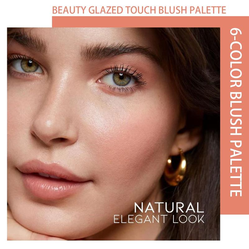 6 Colors Natural Blusher Palette, Long Lasting Shimmering Blush Palette, Cheeks Contour Blush Pressed Powder, Natural Look Blush for Daily Makeup