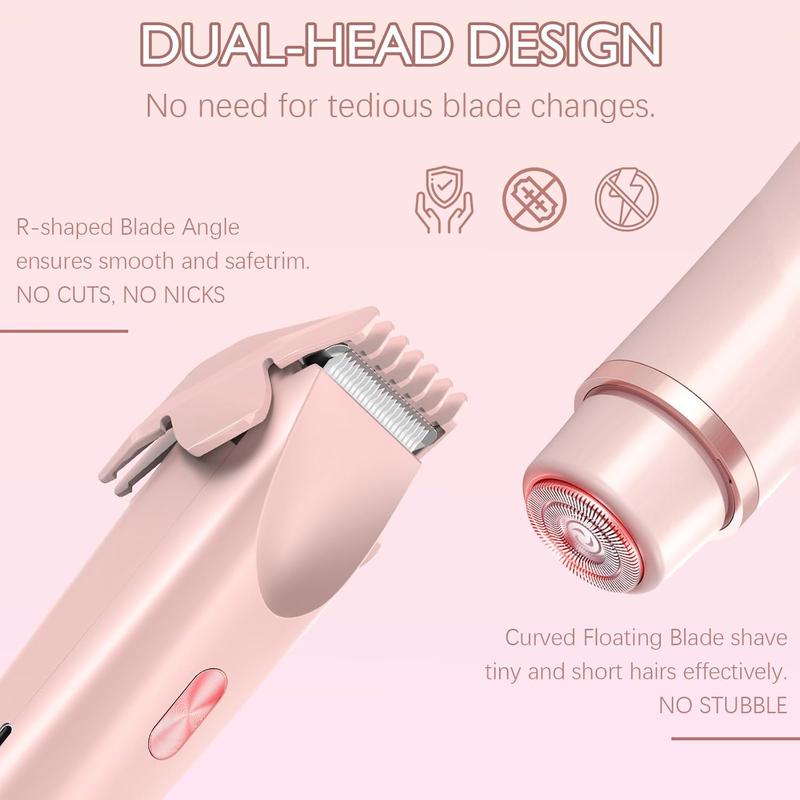 2 in 1 Electric Shaver, 1 Set Waterproof Dual Head Hair Trimmer for Face & Body, Wet & Dry Use Body Facial Hair Grooming Tool for Women, Christmas Gift