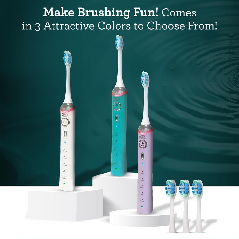 GuruNanda Teal Pressure Sensor Sonic Electric Toothbrush - Rechargeable with 5 Modes, Memory Function, 2-Min Smart Timer & 4 Replacement Heads