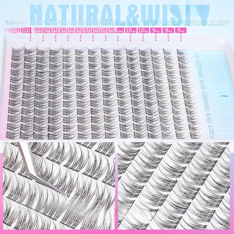 Natural Lash Extension Kit 168Pcs Lash Clusters Kit Wispy Eyelash Extensions 9-12MM Individual Lashes Extensions with Bond and Seal Lash Glue and Eyelash Extension Tweezers Eyelashes Extensions