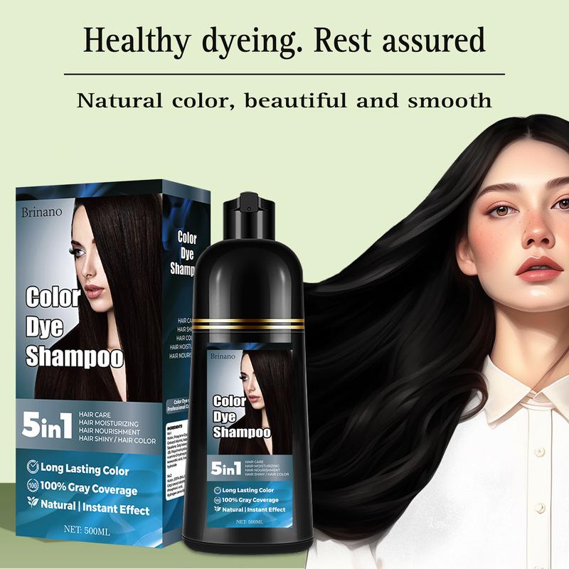 5 in 1 hair dye shampoo 500ml gray coverage+100% herbal ingredients moisturizing hair dye does not harm the skin, has no irritating odor, is easy to operate, used for hair care, nourishment, moisturization, and hair gloss Haircare Coconut Color Gentle