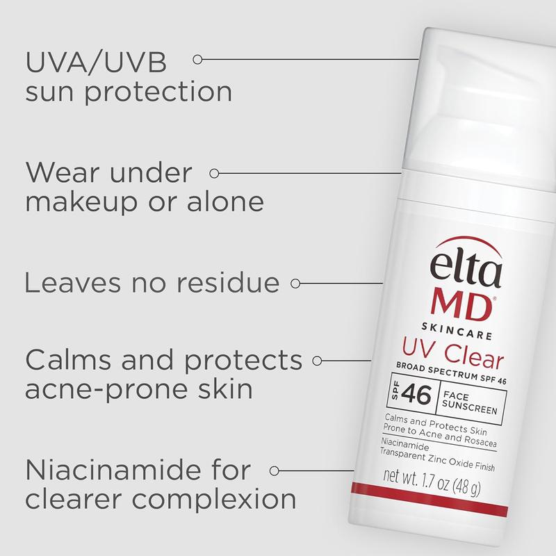 EltaMD UV Clear Face Sunscreen SPF 46, Oil Free Sunscreen with Zinc Oxide, Dermatologist Recommended Sunscreen