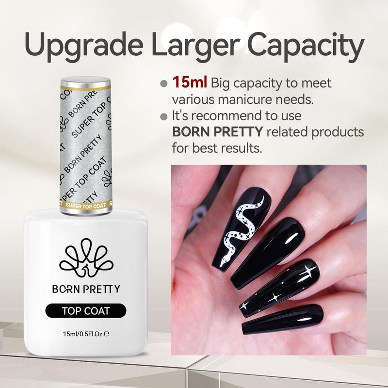 BORN PRETTY Gel Top Coat,15ml Gloss Base and Top Coat Set, No Wipe Super Top Coat Not Chip or Peel and Long Lasting Base Gel Top Coat for Nail Art Nail Polish Nail Care