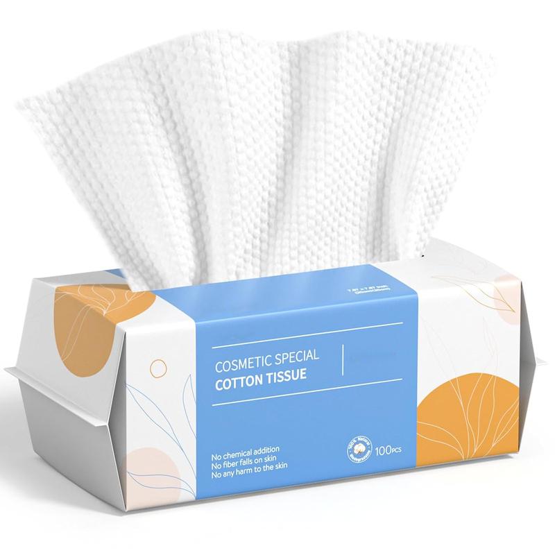 Clean Face Towel 100ct - Ultra Soft Disposable Cotton Tissue Dry Wipes - Lint Free Facial Cleansing Cloths Skincare Daily