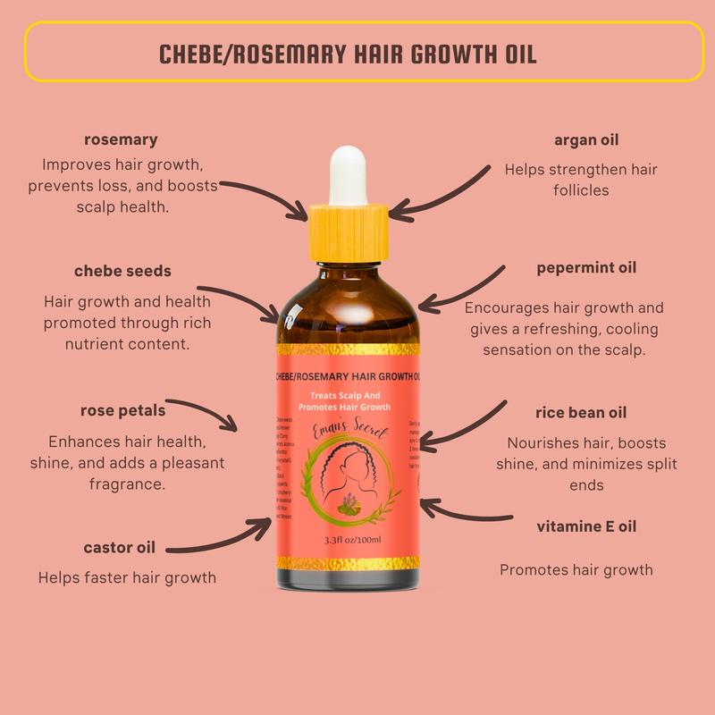 Eman’s secret Ayruvedic Hair Growth Oil Nourishing Chebe Rosemary Haircare Comfort for all hair types Comb