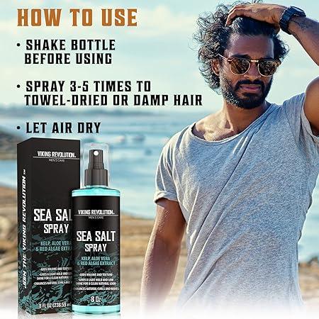 Sea Salt Spray for Hair Men-Texturizing Spray with Kelp, Aloe Vera and Red Algae Extract-Surf Spray to Add Volume & Texture Men Hair - 8oz Hair Care