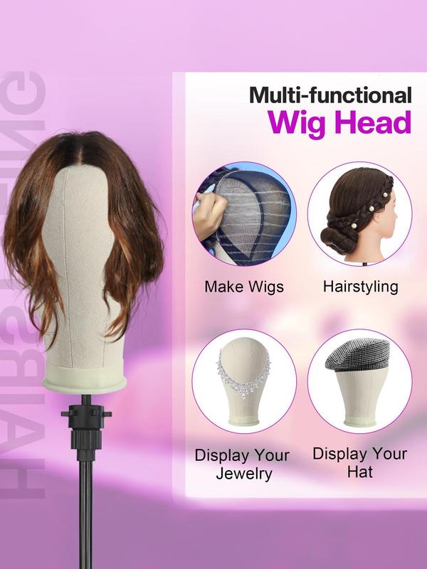 Hair Salon Tools Set, Including Canvas Head Mold, Wig Support Stand, Wig Cap, Hair Styling Comb, Alligator Hair Clips & Pins, for Make Wigs Hairstyling