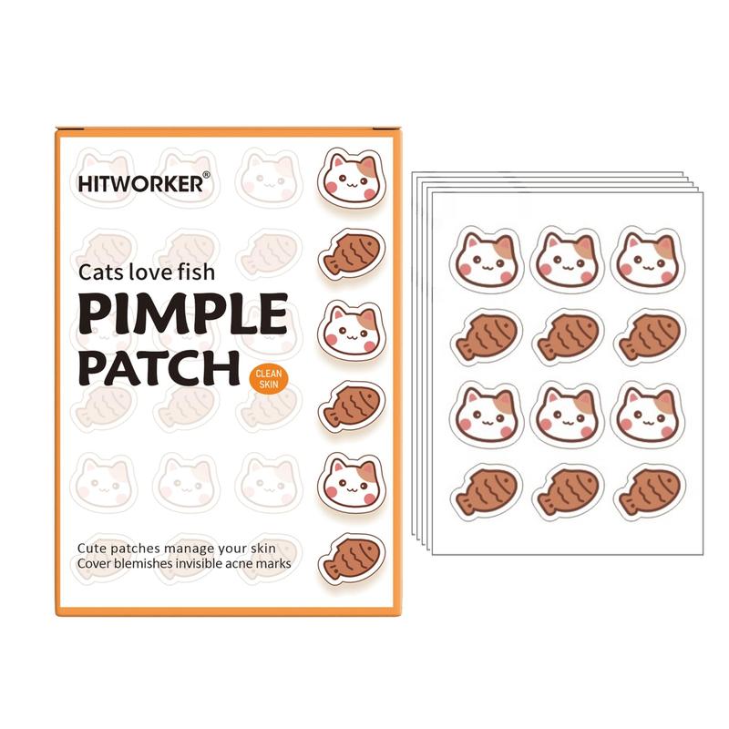 Cat & Fish Pattern Acne Patches, 60pcs box Hydrocolloid Acne Patches, Invisible Acne Patches, Blemishes Pimples Covering Patch