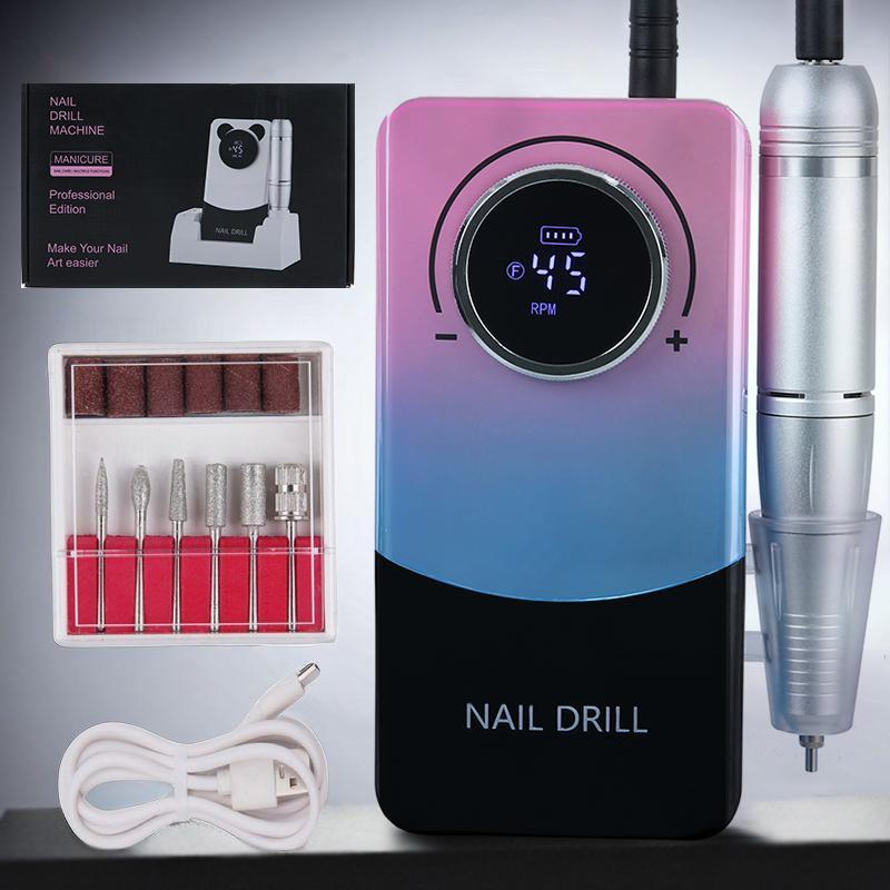 Portable Electric Nail Drill, 1 Set 45000RPM Low Noise Nail Polisher with Accessories, Professional Nail Drill for Home & Salon Use