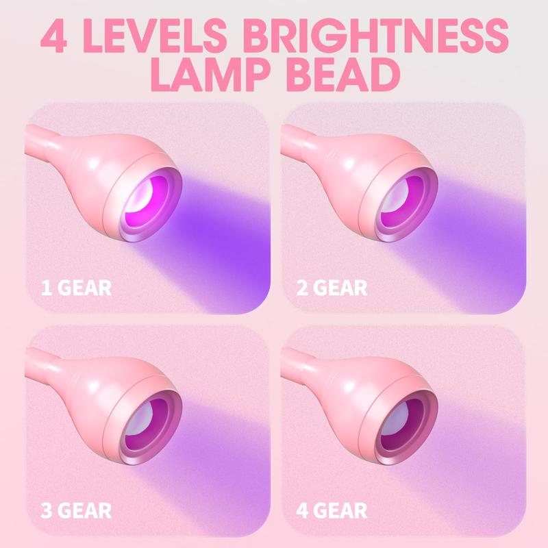 UV Nail Lamp 395nm 3w UV Light for Nails Gooseneck Led Nail Lamp with Clamp for Gel Nails and Ultraviolet Curing Portable UV Nail Light 5v USB Input Nail Dryer with 4 Levels Dimming, Nail Art Tool for Home & Salon Use