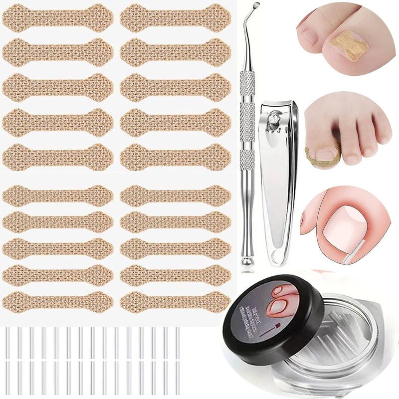 Ingrown Toenail Treatment Kit, Including 50pcs Flexible Silicone Ingrown Toenail Corrector Strips & Toenail Lifter & Nail Clipper, Professional Ingrown Toenail Correction Tool, Christmas Gift