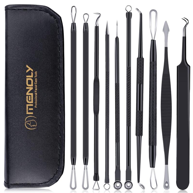 Pimple Popper Tool Kit 10 packs, Newest Blackhead Remover Pimple Comedone Extractor Tools for Easy and Fast Removal of Blackheads, Pimples and Blemish on Face, with Elaborate Leather Bag