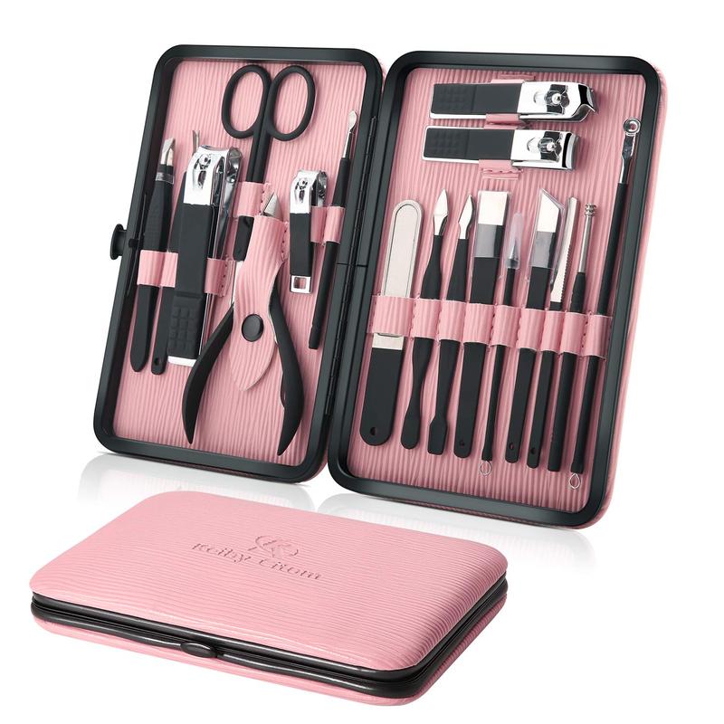 Manicure Set Professional Nail Clippers Kit Pedicure Care Tools- Stainless Steel Women Grooming Kit 18Pcs for Travel or Home