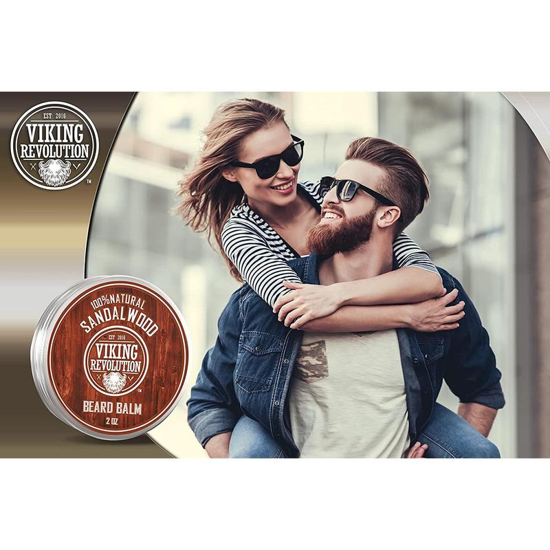 Beard Balm with Sandalwood Scent and Argan & Jojoba Oils- Styles, Strengthens & Softens Beards & Mustaches - Leave in Conditioner Wax for Men by Viking Revolution (1 Pack)