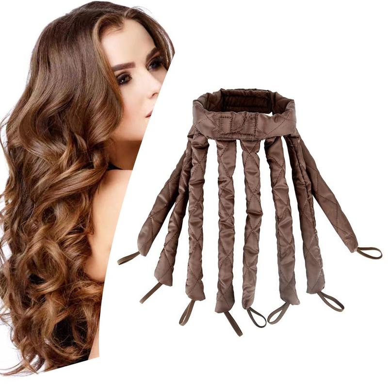 No Heat Hair Curler Headband for Long Hair, Satin Heatless Curling Rod with Adjustable Strap Overnight No Heat Curling Roller for Women and Girls Waves and Curls (Brown)