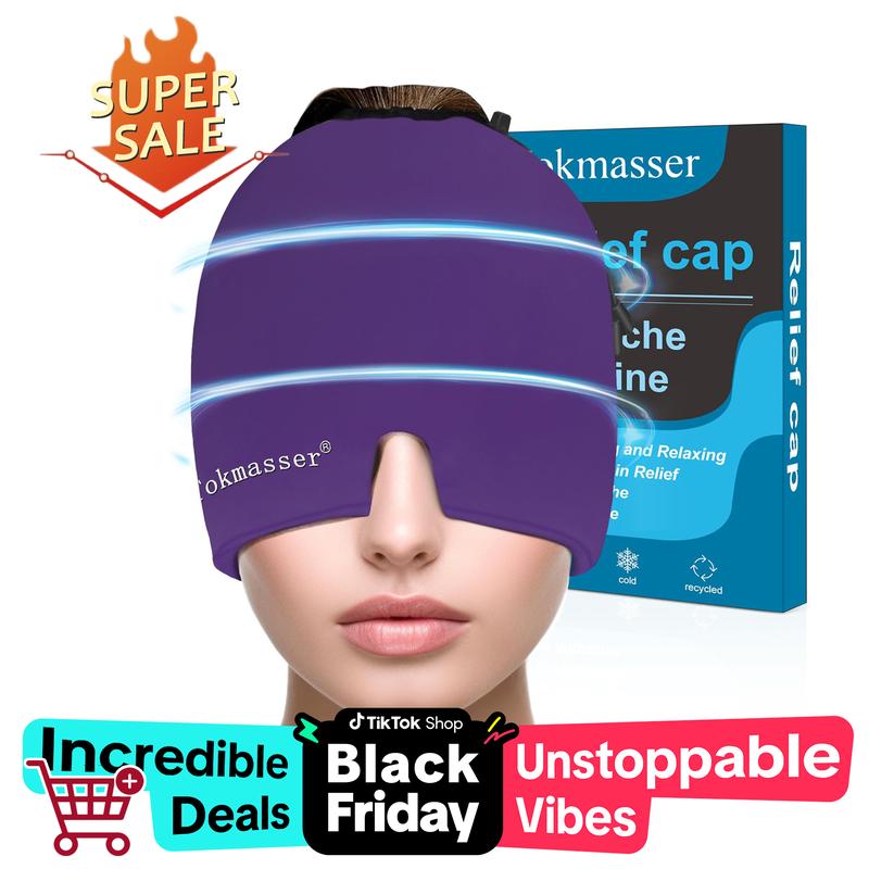 [blackfriday sale]Natural Relief Hat with Drawstring for Headache Relief，Eye Mask for Eye Bags, Tension and Stress，Migraine Headache Relief Cap，Migraine Headache Relief Cap Hat Mask Products, Cooling Gel Hat Head Wrap for Migraine, Tension, Stress