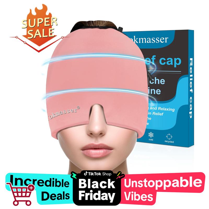 [blackfriday sale]Natural Relief Hat with Drawstring for Headache Relief，Eye Mask for Eye Bags, Tension and Stress，Migraine Headache Relief Cap，Migraine Headache Relief Cap Hat Mask Products, Cooling Gel Hat Head Wrap for Migraine, Tension, Stress