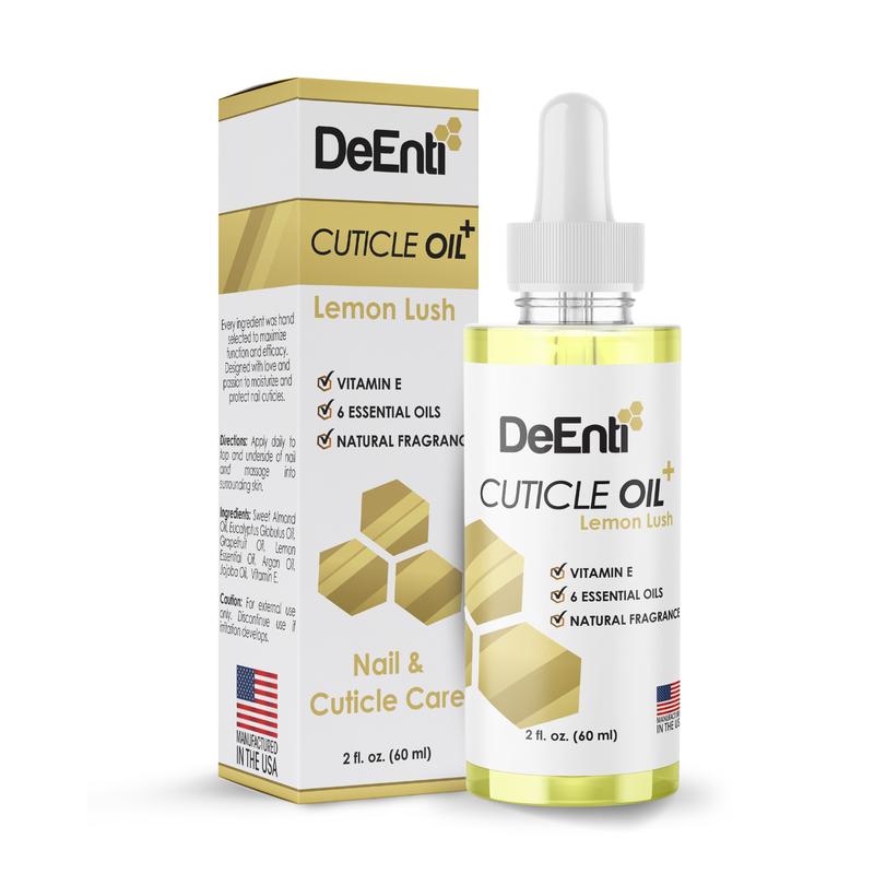 DeEnti Lemon Lush Cuticle Oil - Jojoba Oil, Argan Oil, Sweet Almond Oil, Lemon Essential Oil, Eucalyptus Oil  and Vitamin E - Great for skin and nail care. Jojoba