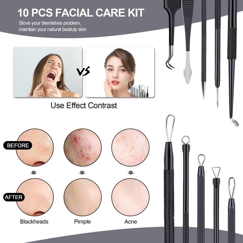 Pimple Popper Tool Kit 10 packs, Newest Blackhead Remover Pimple Comedone Extractor Tools for Easy and Fast Removal of Blackheads, Pimples and Blemish on Face, with Elaborate Leather Bag