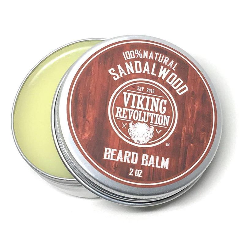 Beard Balm with Sandalwood Scent and Argan & Jojoba Oils- Styles, Strengthens & Softens Beards & Mustaches - Leave in Conditioner Wax for Men by Viking Revolution (1 Pack)