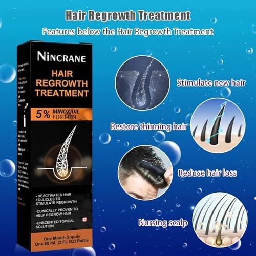 Nincrane 5% Minoxidil for Men Hair Regrowth, Beard Growth Kit, Extra Strength Minoxidil Beard Oil, Topical Hair Serum for Hair Loss & Thinning, Complete Beard & Hair Growth Solution