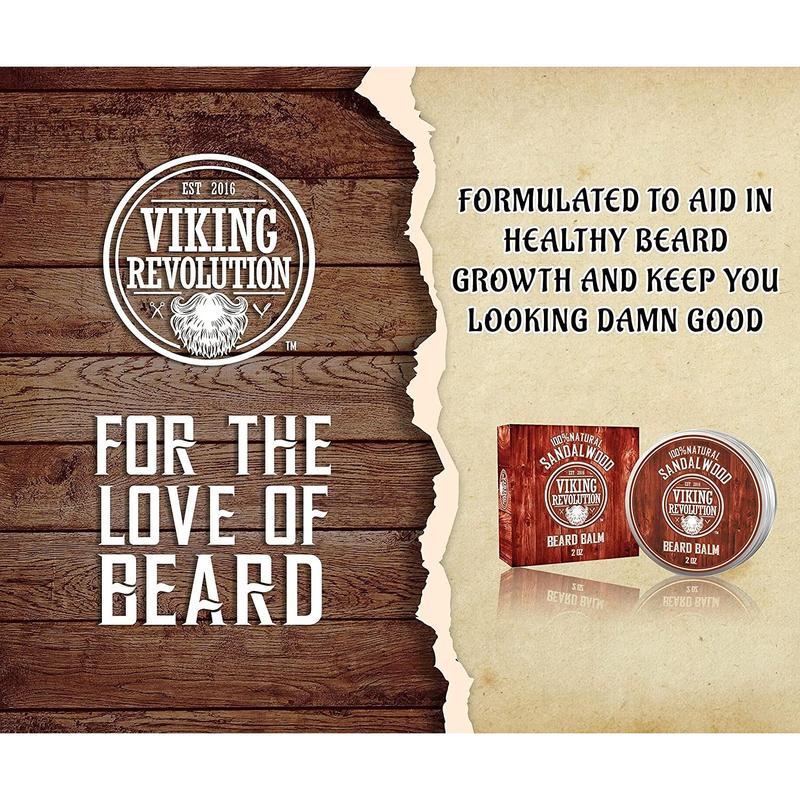 Beard Balm with Sandalwood Scent and Argan & Jojoba Oils- Styles, Strengthens & Softens Beards & Mustaches - Leave in Conditioner Wax for Men by Viking Revolution (1 Pack)