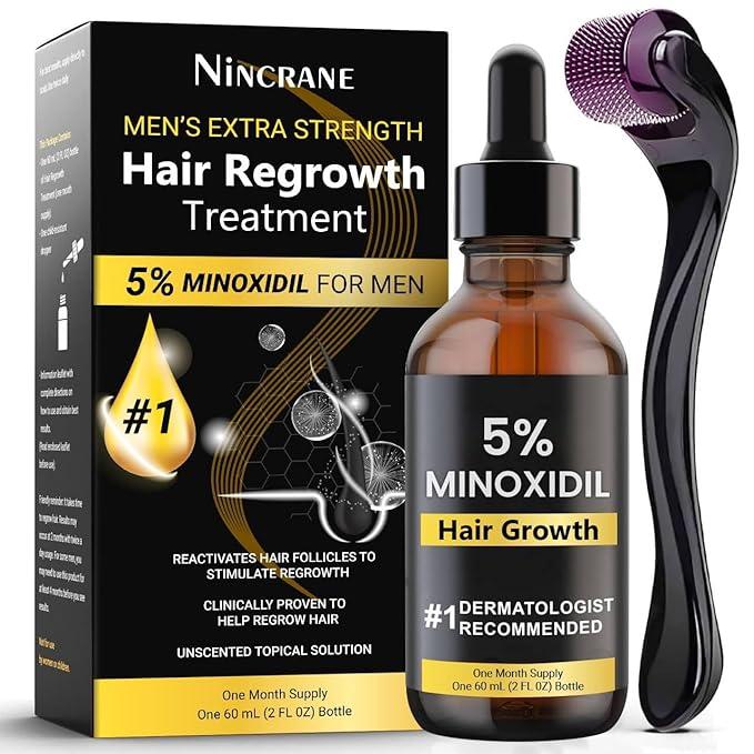 Nincrane 5% Minoxidil for Men Hair Regrowth, Beard Growth Kit, Extra Strength Minoxidil Beard Oil, Topical Hair Serum for Hair Loss & Thinning, Complete Beard & Hair Growth Solution