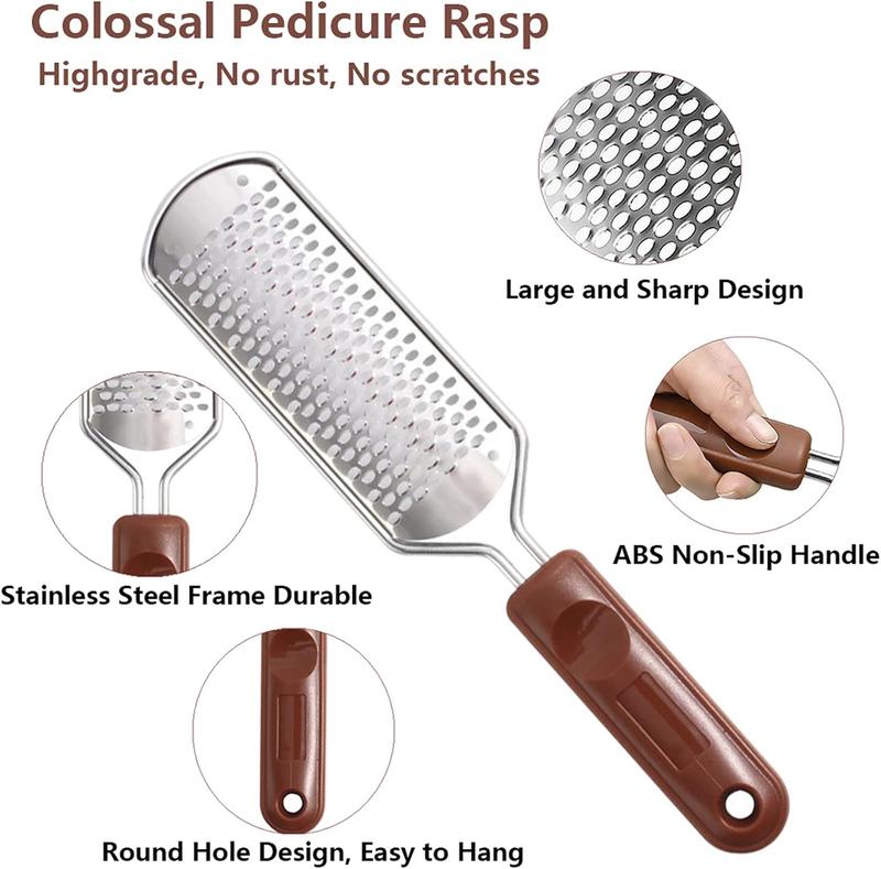 Colossal Foot Rasp & Wood Handle Callus Shaver (10 Replacement & 1 Foot File Heads), Pedicure Foot File Kit, Heel Scraper for Feet, Foot File Callus Remover Smooth Cutics