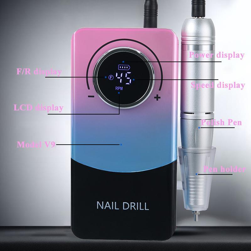 Portable Electric Nail Drill, 1 Set 45000RPM Low Noise Nail Polisher with Accessories, Professional Nail Drill for Home & Salon Use