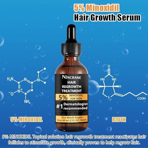 Nincrane 5% Minoxidil for Men Hair Regrowth, Beard Growth Kit, Extra Strength Minoxidil Beard Oil, Topical Hair Serum for Hair Loss & Thinning, Complete Beard & Hair Growth Solution