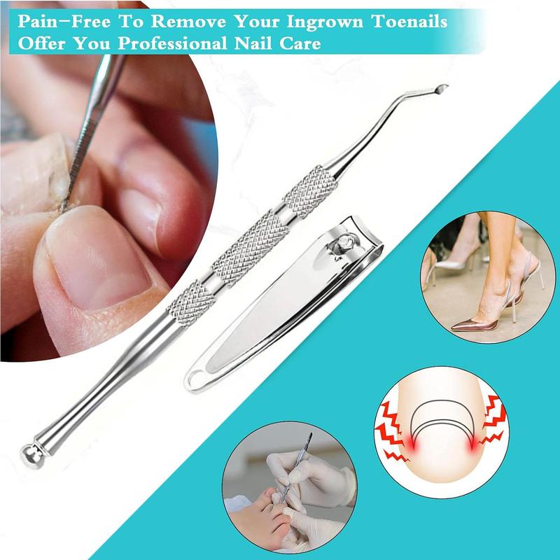 Ingrown Toenail Treatment Kit, Including 50pcs Flexible Silicone Ingrown Toenail Corrector Strips & Toenail Lifter & Nail Clipper, Professional Ingrown Toenail Correction Tool, Christmas Gift