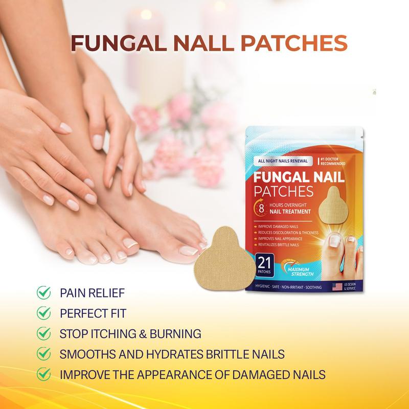 Fungal Nail Patches: Nail Fungus Relief - Toenail Fungus Relief - Nighttime Renewal Fungal Nail Patches - Nail Fungus Improvement - Overnight Nail Repair - 8-Hour Nighttime Renewal - 21 PCS Nail Care Smooth