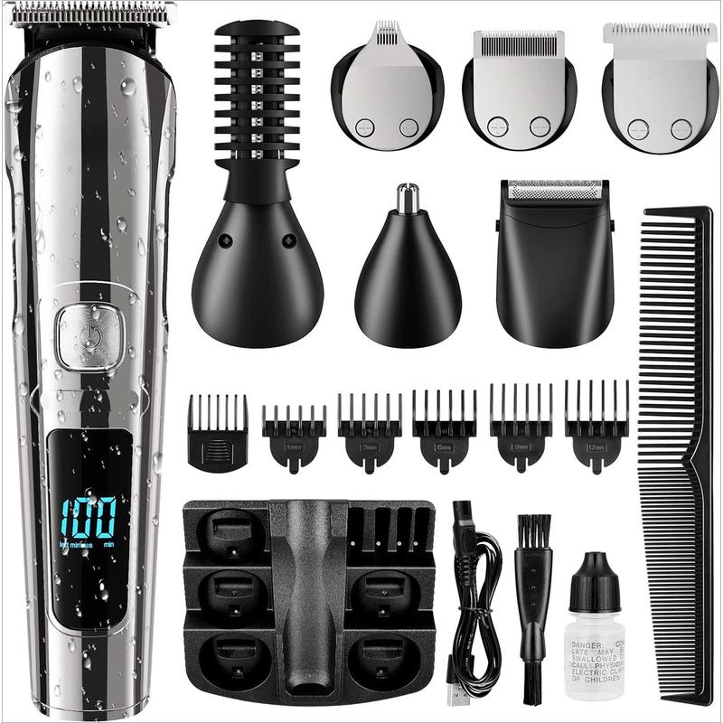 Beard Trimmer for Men, Electric Razor & Shaver, Cordless Hair Clippers Set, IPX7 Waterproof Grooming Kit for Face, Body, Ear, Nose – Gifts for Men