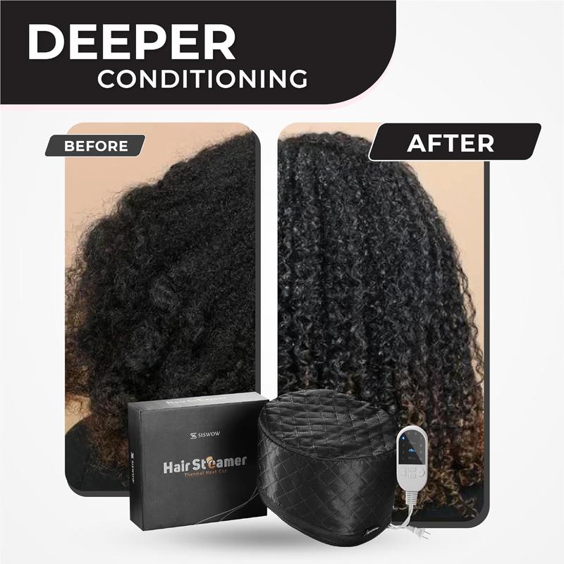 Hair Steamer For Natural Hair Home Use w 10-level Heats Up Quickly, Heat Cap For Deep Conditioning - Thermal Heat Cap For Black Hair, Great For Deep Conditioner (Black)