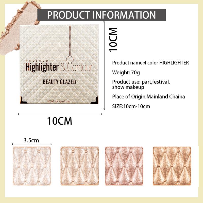 BEAUTY GLAZED Highlighter Palette,Glow Bronzer Powder Makeup Highlighter,4 Highly Pigmented Face Highlighter Shimmer Colors - Vegan, Cruelty Free & Hypoallergenic