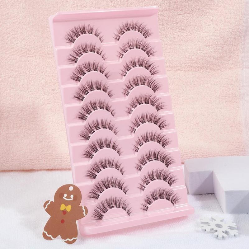 Natural False Eyelashes, 10 Pairs Wispy Clear Band Faux Lashes, Curling Eye Makeup Strip Lashes, Individual Lash Kit, Spider Lashes, Lash Clusters, Makeup Set, Christmas Gift